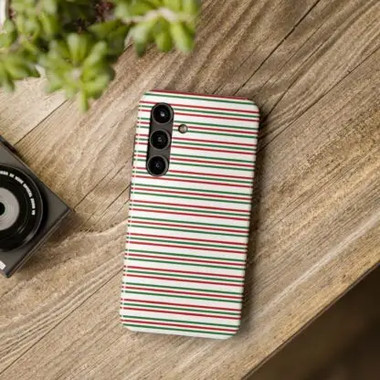 phone case with christmas stripes in red green and white